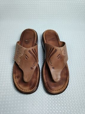 Dansko Vintage Brown Leather Thong Sandals Clog Sole Women's 37 US 6.5-7 EUC